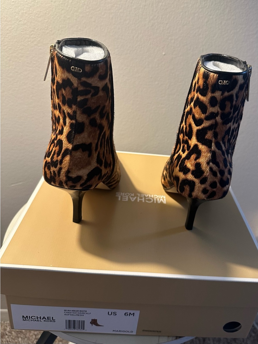 Michael Kors Leopard Print Ankle Heeled Booties - Brown/Black
